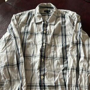 Club Monaco Gray and Black Plaid Long Sleeve Button Down, Medium Standard Fit